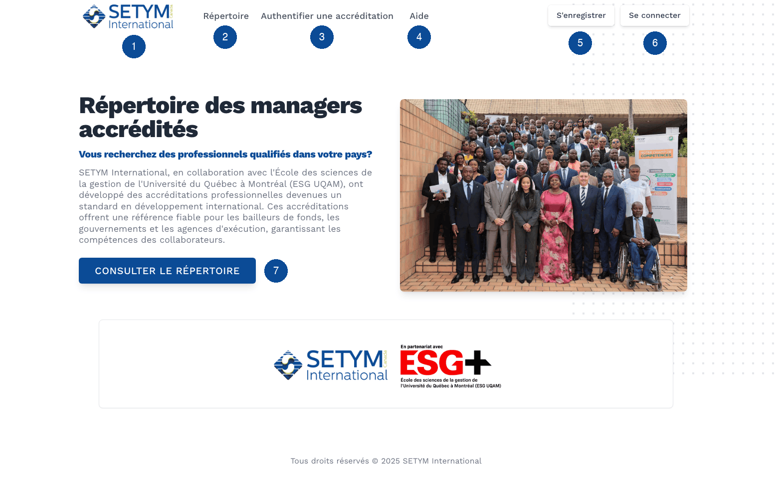 Page d'accueil desktop avec navigation annotée