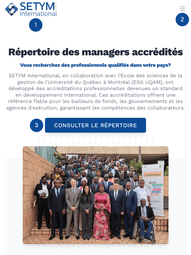 Page d'accueil mobile avec navigation annotée